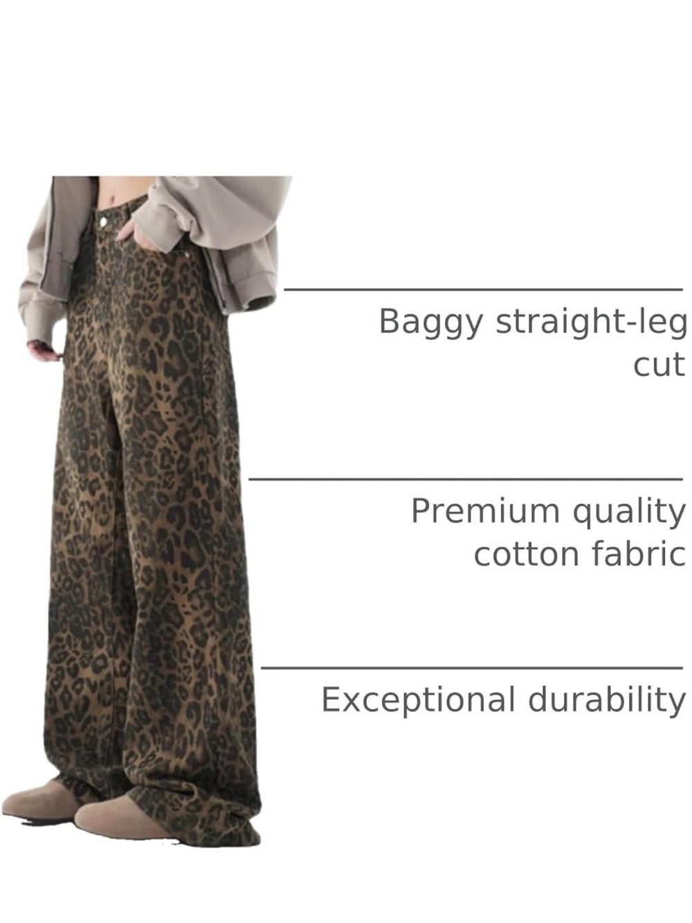 Leopard-Print Wide Leg Pants in Brown - Picture 2 of 4